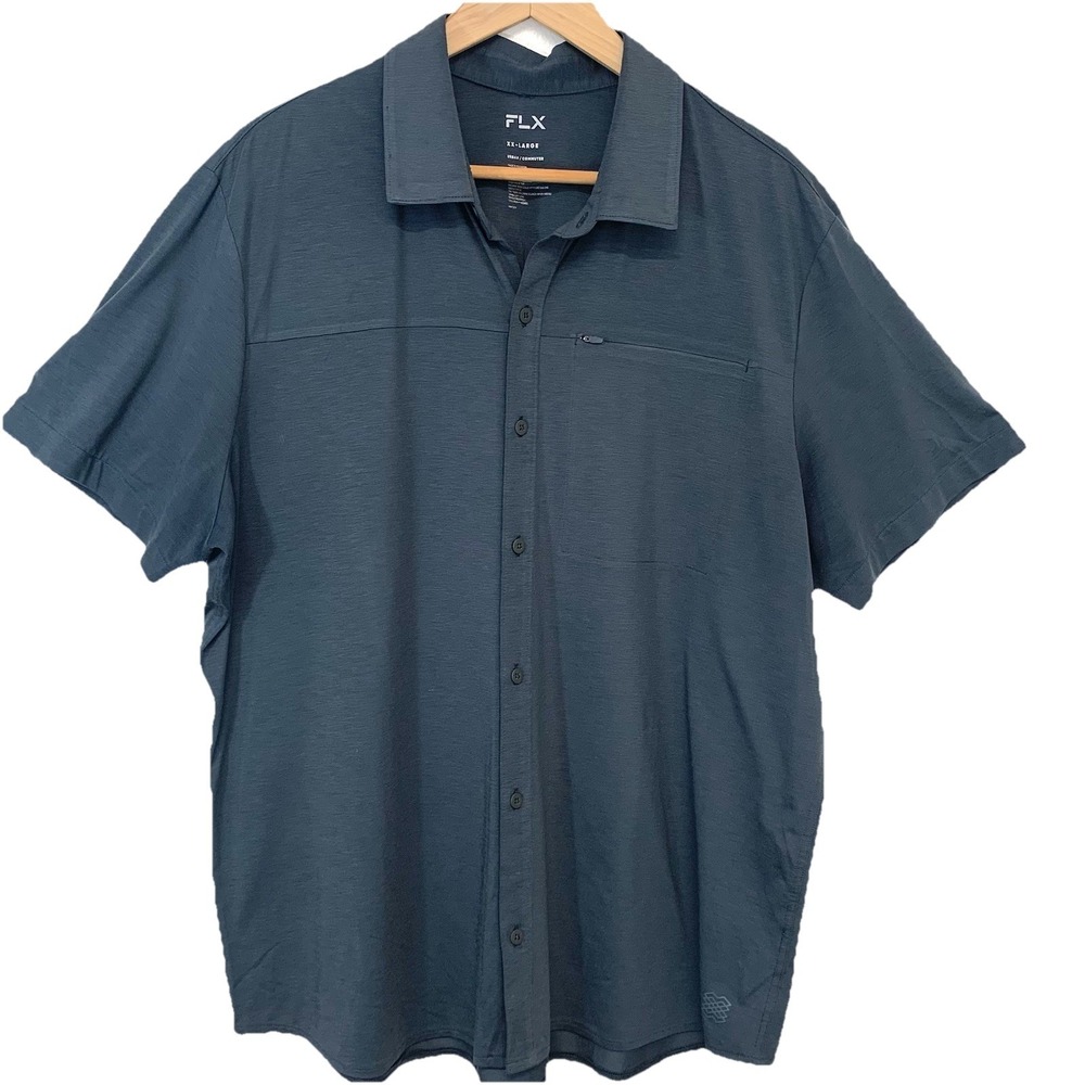 FLX Urban Commuter Short Sleeve Shirt  Stretch Men XXL 2XL Gray Button Front